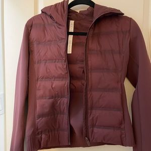 Warm Lululemon Burgundy colour Grey Goose down filled. Hood with zipper.